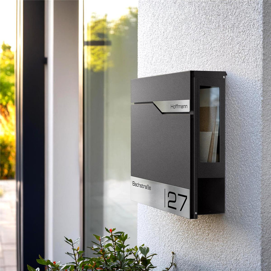 Metzler Briefkasten mit Sichtfenster | Personalisiert mit Gravur | Edelstahl-Namensschild | Siebert SF