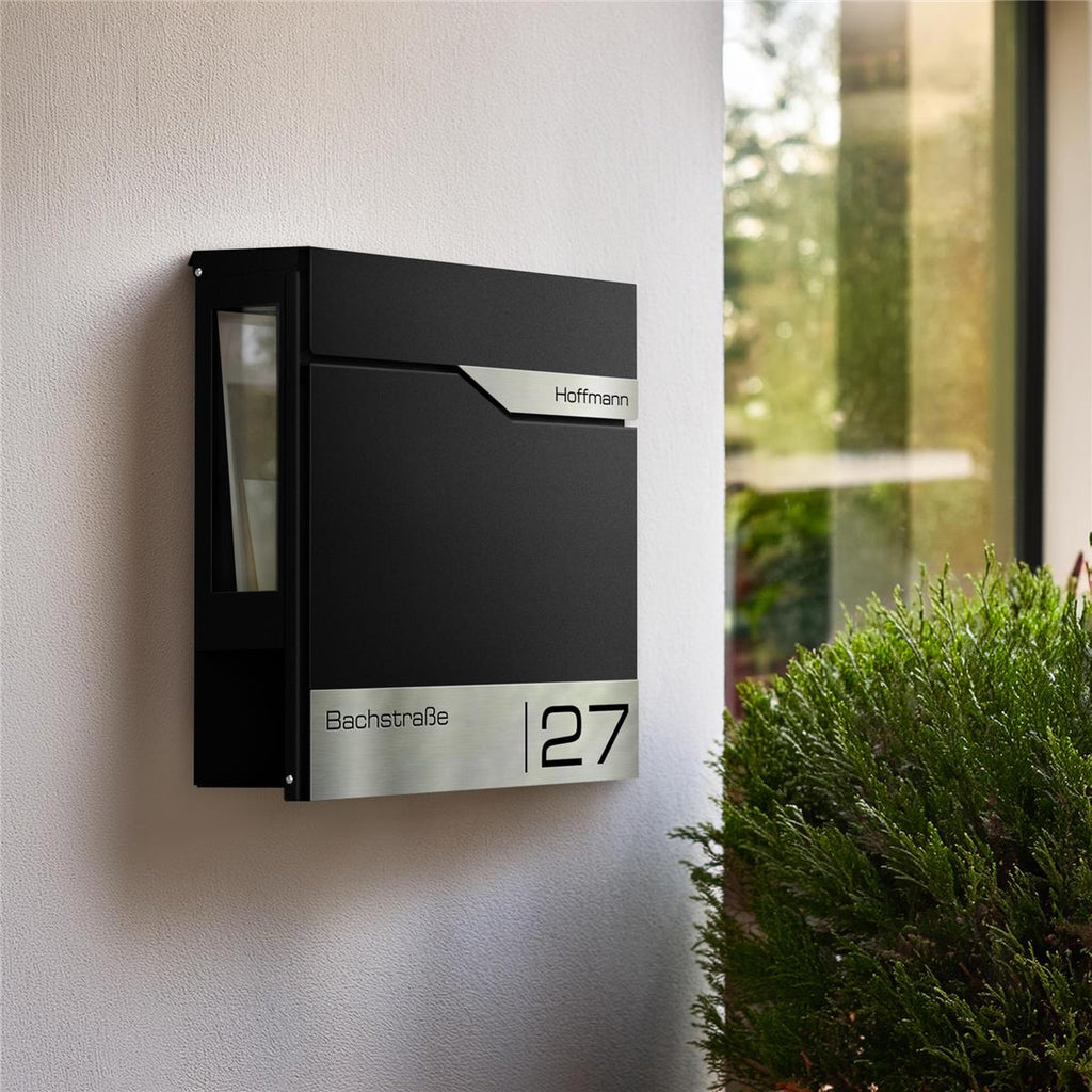 Metzler Briefkasten mit Sichtfenster | Personalisiert mit Gravur | Edelstahl-Namensschild | Siebert SF