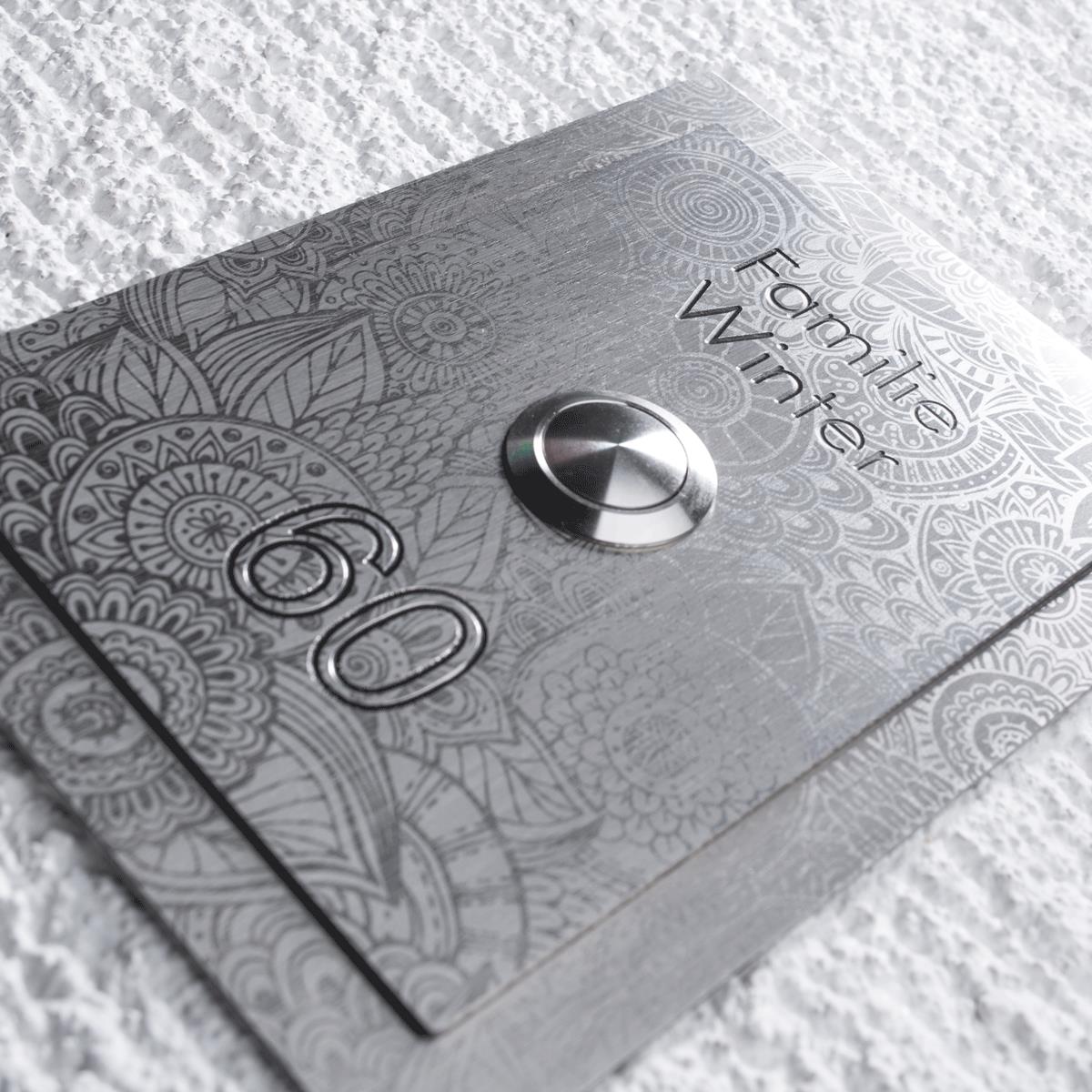 Metzler Klingelschild Edelstahl florales Hologramm Gravur optional Modell Decker