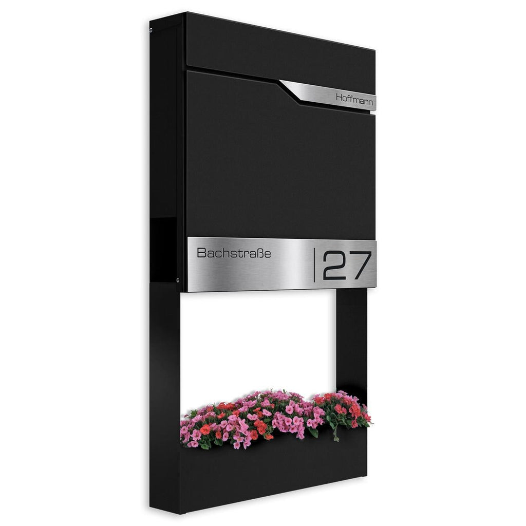 Metzler Briefkasten mit Blumenkasten | personalisiert mit Gravur | Edelstahl-Namensschild | Siebert Frame J