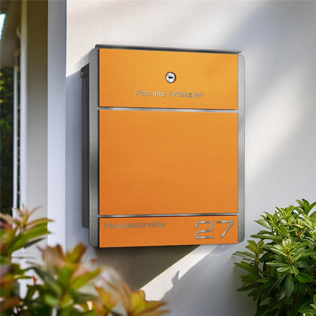 Metzler Briefkasten aus Edelstahl | personalisiert mit Gravur | Zeitungsfach optional | Moris