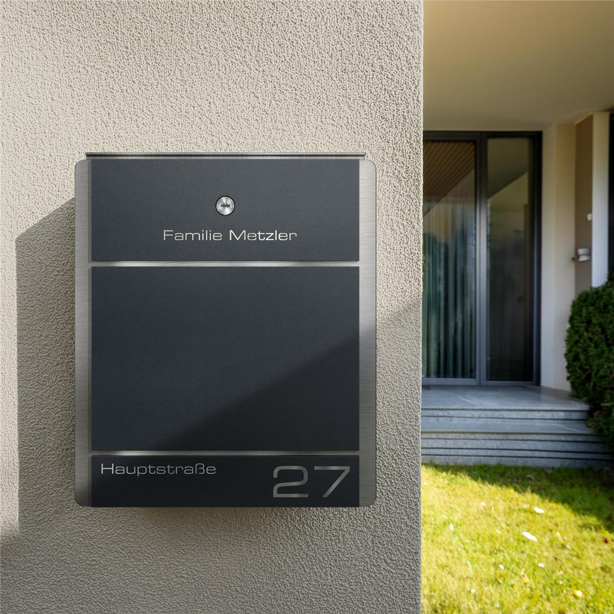 Metzler Briefkasten aus Edelstahl | personalisiert mit Gravur | Zeitungsfach optional | Moris