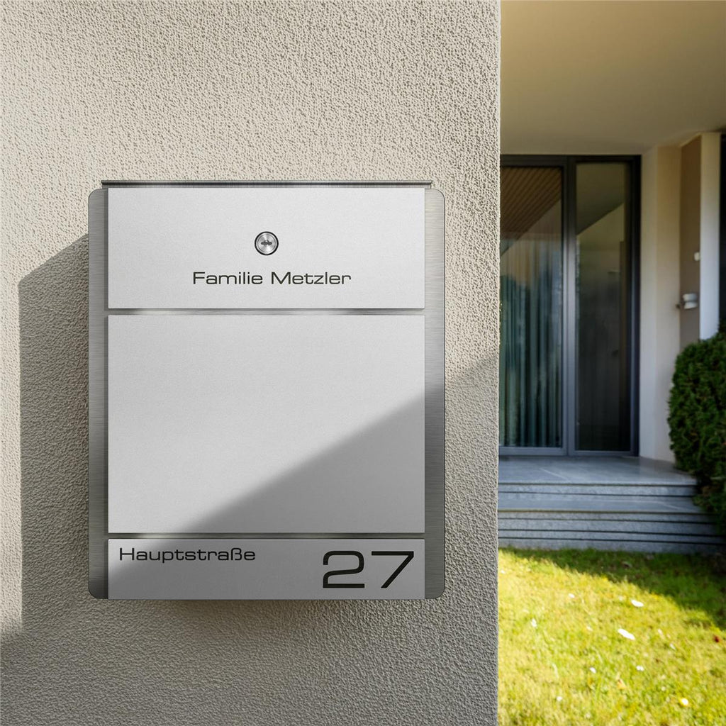 Metzler Briefkasten aus Edelstahl | personalisiert mit Gravur | Zeitungsfach optional | Moris