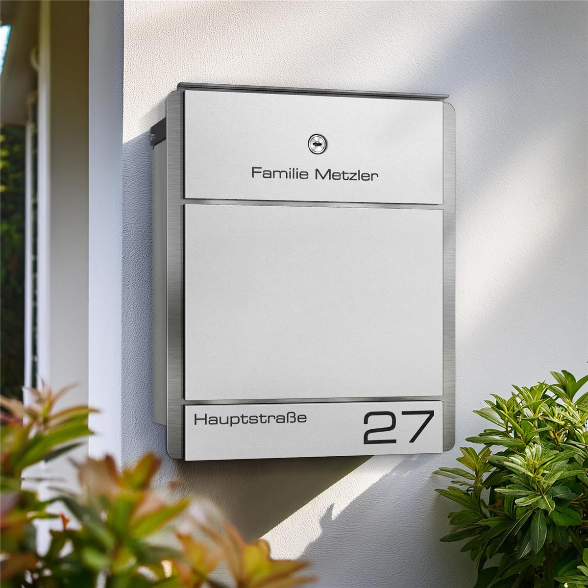 Metzler Briefkasten aus Edelstahl | personalisiert mit Gravur | Zeitungsfach optional | Moris