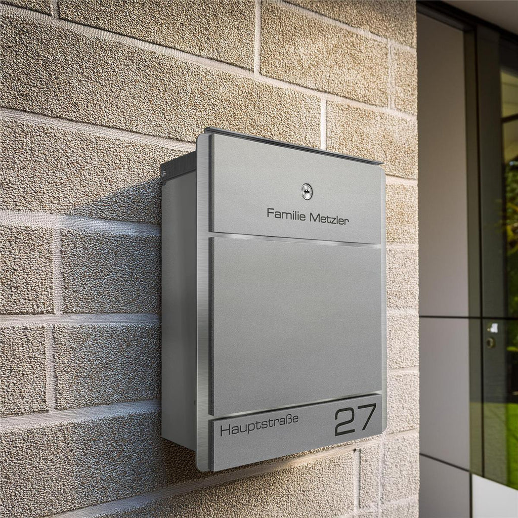 Metzler Briefkasten aus Edelstahl | personalisiert mit Gravur | Zeitungsfach optional | Moris