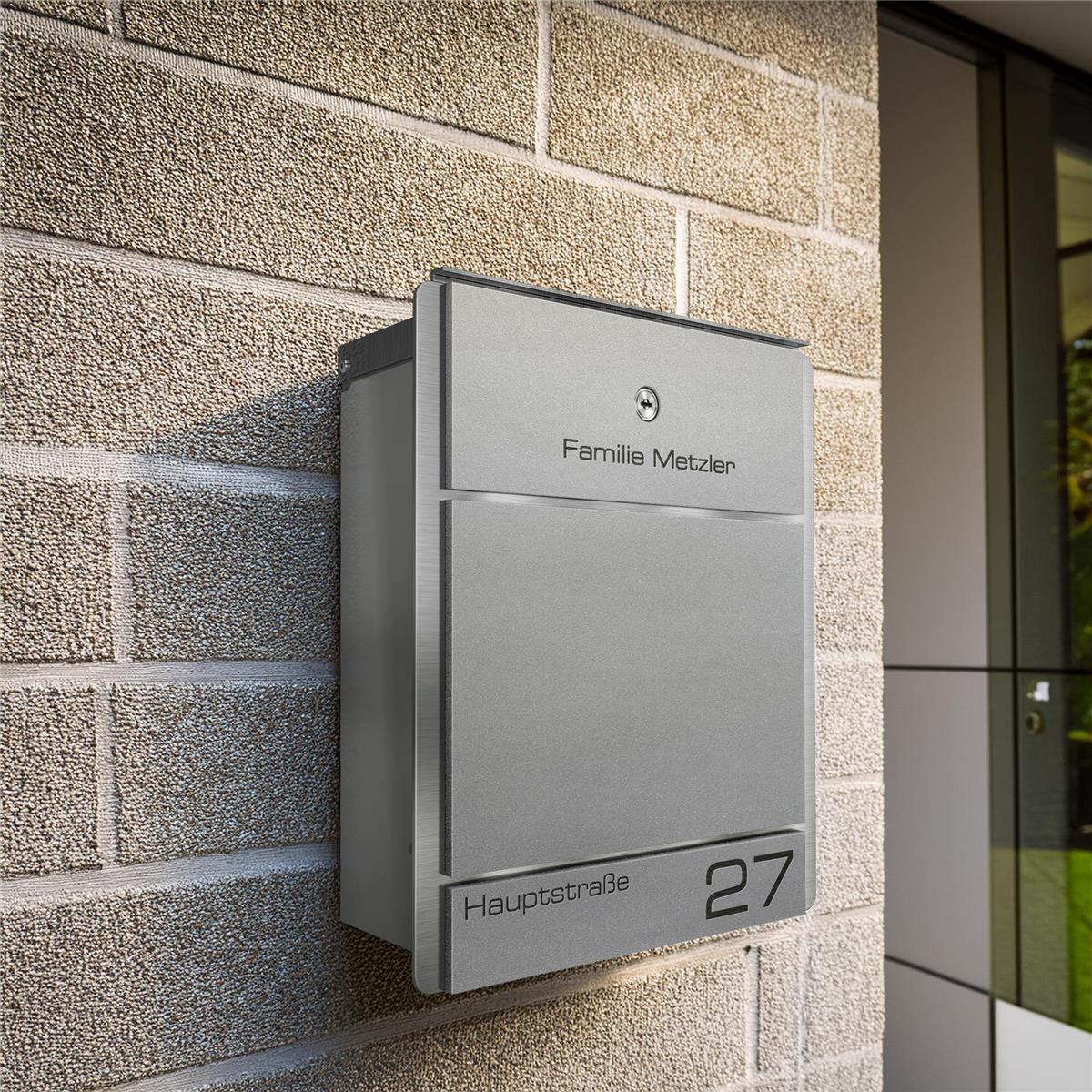 Metzler Briefkasten aus Edelstahl | personalisiert mit Gravur | Zeitungsfach optional | Moris