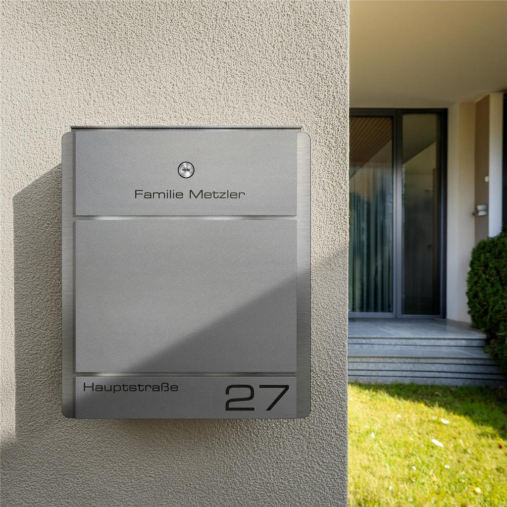 Metzler Briefkasten aus Edelstahl | personalisiert mit Gravur | Zeitungsfach optional | Moris