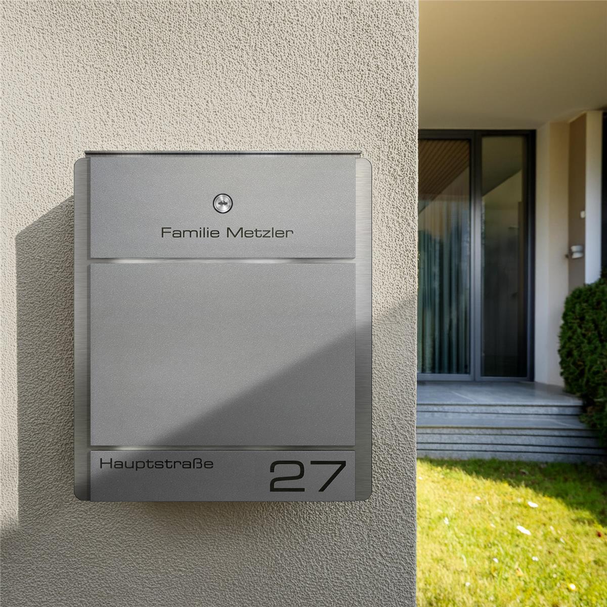 Metzler Briefkasten aus Edelstahl | personalisiert mit Gravur | Zeitungsfach optional | Moris
