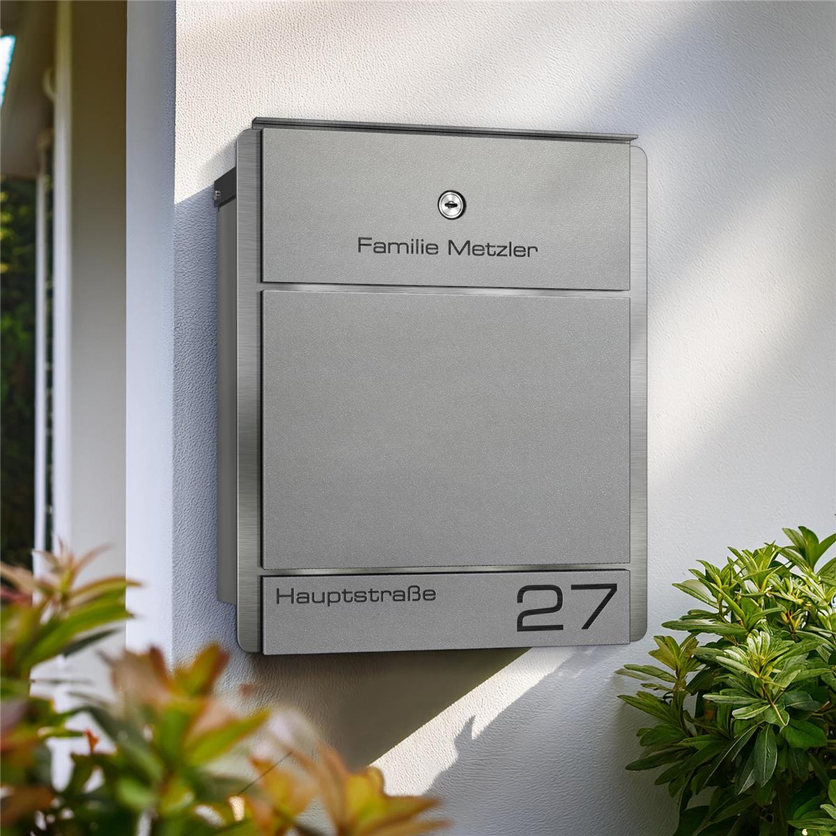 Metzler Briefkasten aus Edelstahl | personalisiert mit Gravur | Zeitungsfach optional | Moris