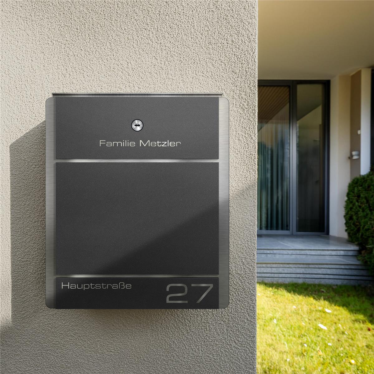 Metzler Briefkasten aus Edelstahl | personalisiert mit Gravur | Zeitungsfach optional | Moris