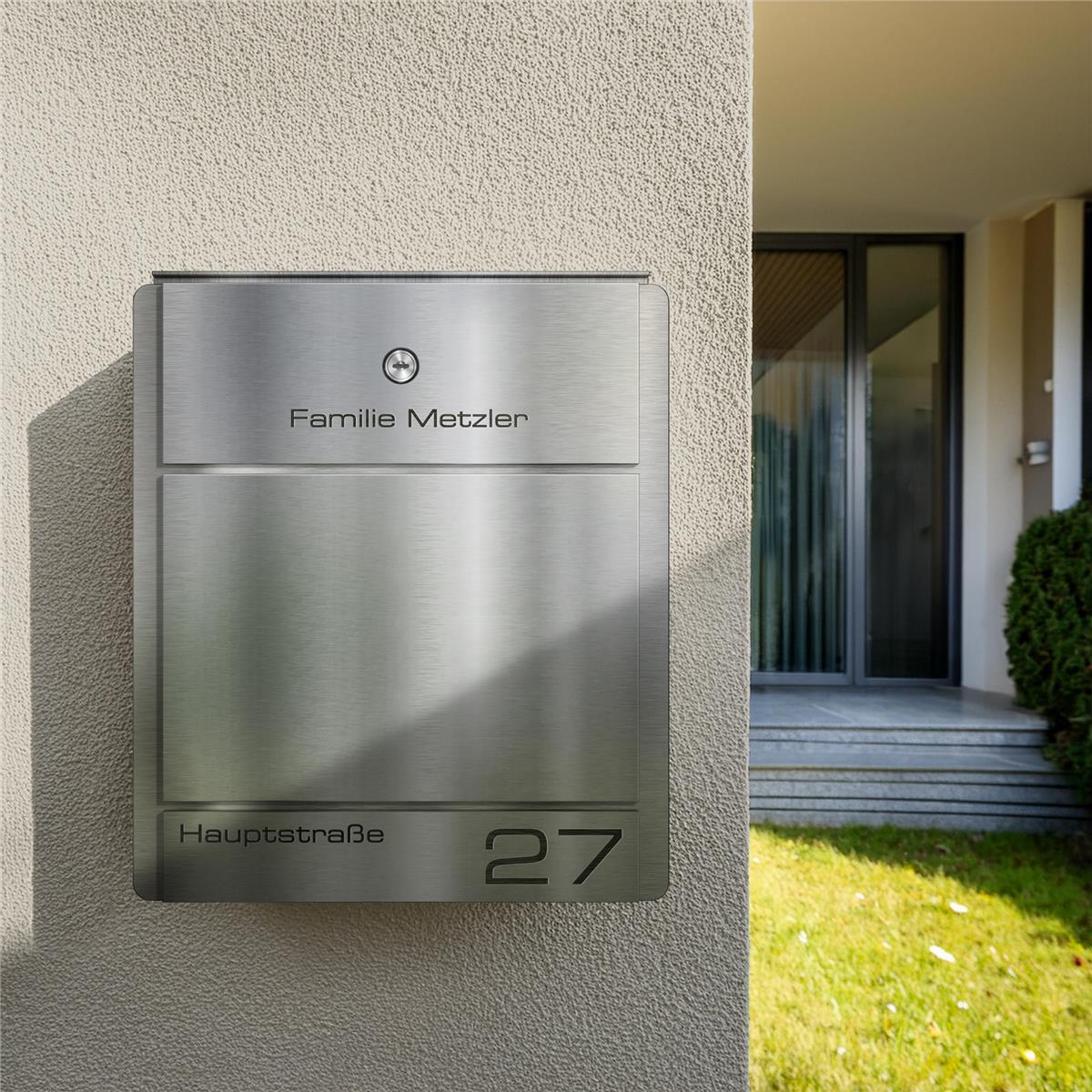 Metzler Briefkasten aus Edelstahl | personalisiert mit Gravur | Zeitungsfach optional | Moris