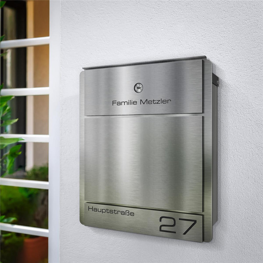 Metzler Briefkasten aus Edelstahl | personalisiert mit Gravur | Zeitungsfach optional | Moris