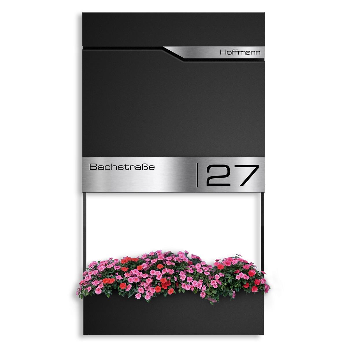 Metzler Briefkasten mit Blumenkasten | personalisiert mit Gravur | Edelstahl-Namensschild | Siebert Frame J