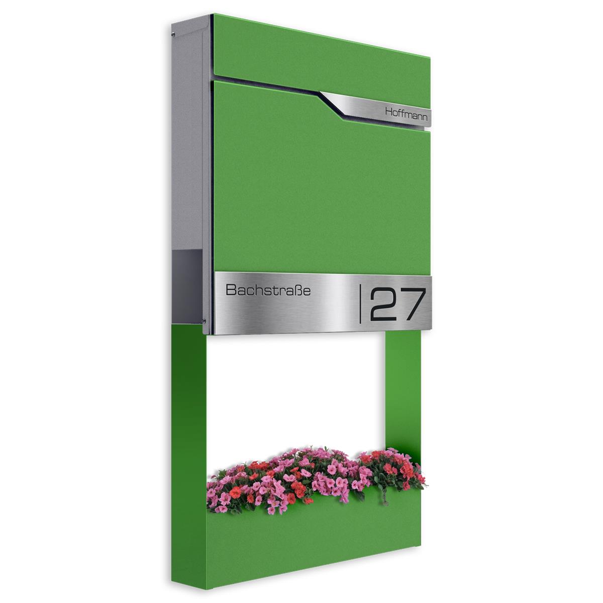 Metzler Briefkasten mit Blumenkasten | personalisiert mit Gravur | Edelstahl-Namensschild | Siebert Frame J