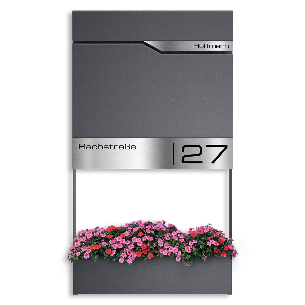 Metzler Briefkasten mit Blumenkasten | personalisiert mit Gravur | Edelstahl-Namensschild | Siebert Frame J