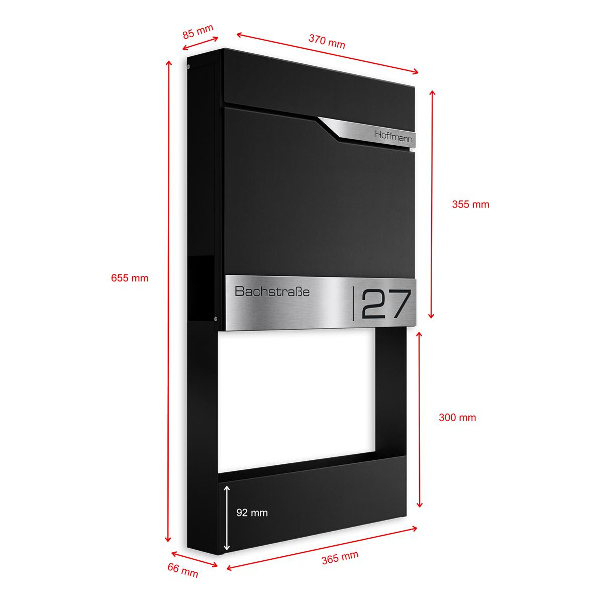 Metzler Briefkasten mit Blumenkasten | personalisiert mit Gravur | Edelstahl-Namensschild | Siebert Frame J