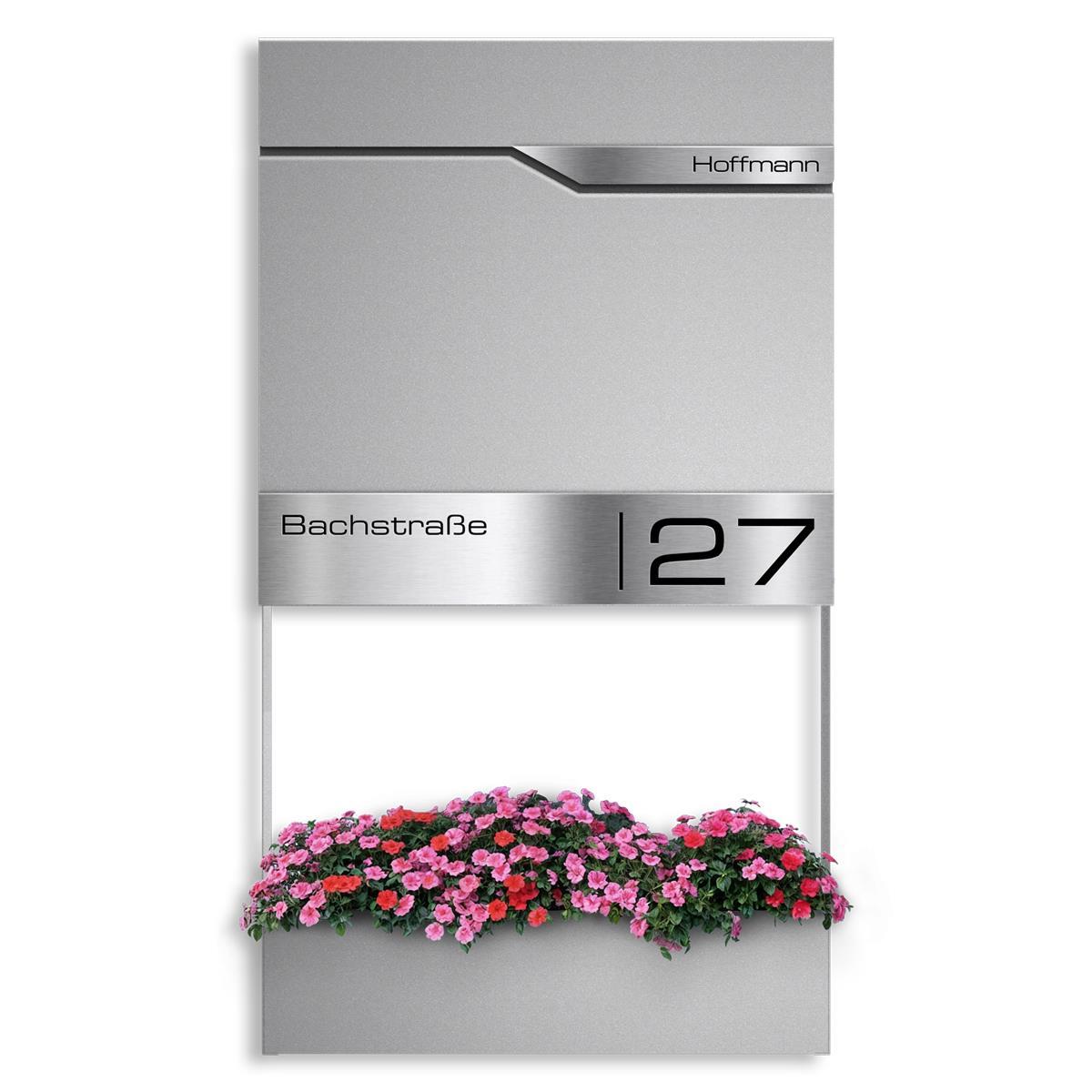 Metzler Briefkasten mit Blumenkasten | personalisiert mit Gravur | Edelstahl-Namensschild | Siebert Frame J