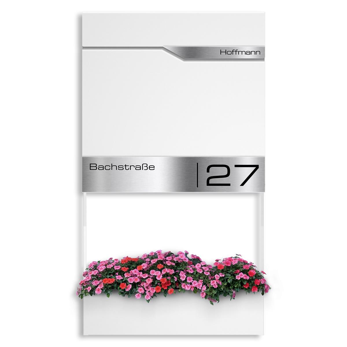 Metzler Briefkasten mit Blumenkasten | personalisiert mit Gravur | Edelstahl-Namensschild | Siebert Frame J