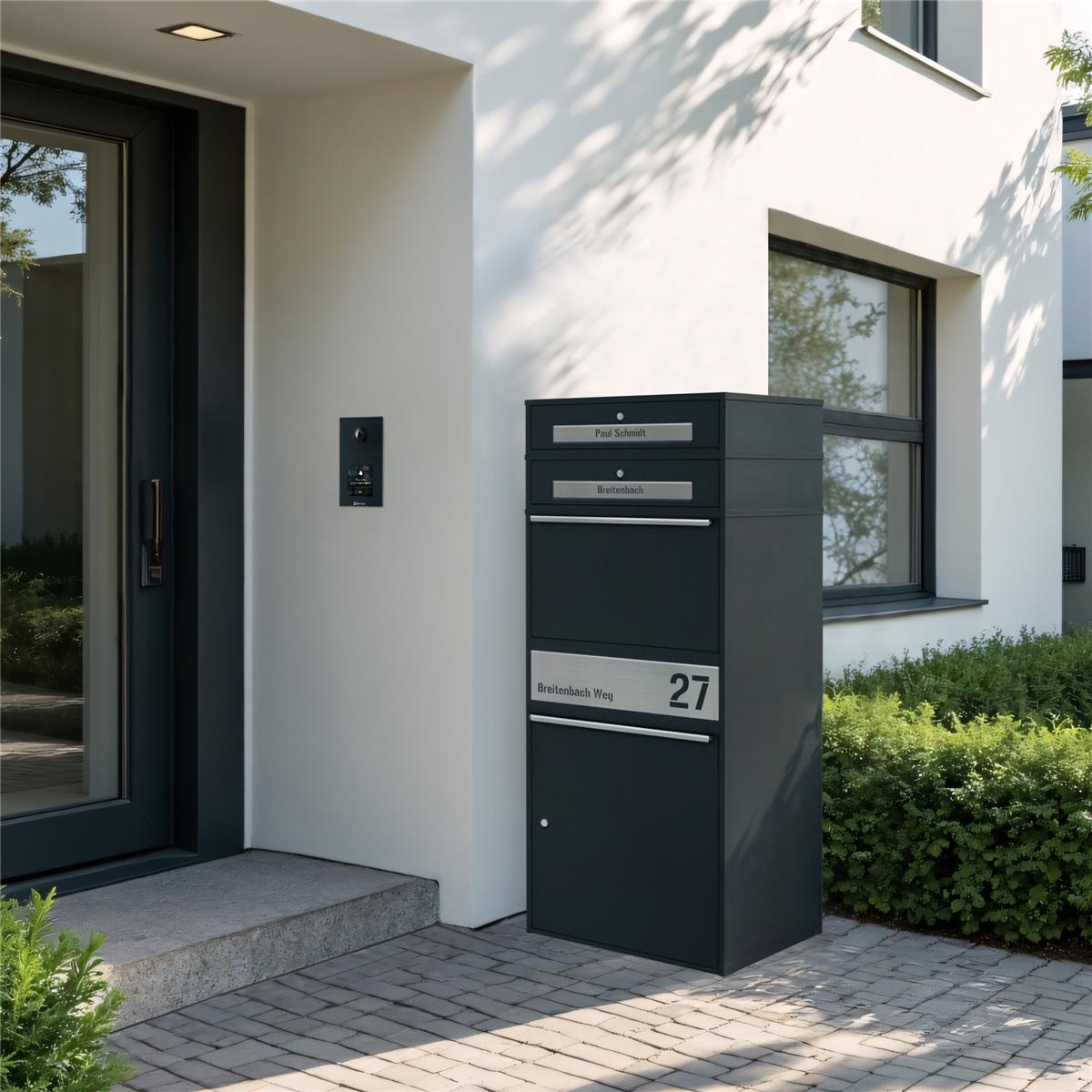 Metzler Paketbox XL mit 2 Briefkästen | Paketkasten rostfrei | personalisiert mit Gravur | Bispo Max 2