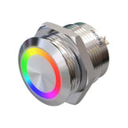 Metzler - Drucktaster 19mm - LED Ringbeleuchtung RGB-Farbwahl per Schalter - IP67 IK10 - Edelstahl - Flach - Kabelanschluss