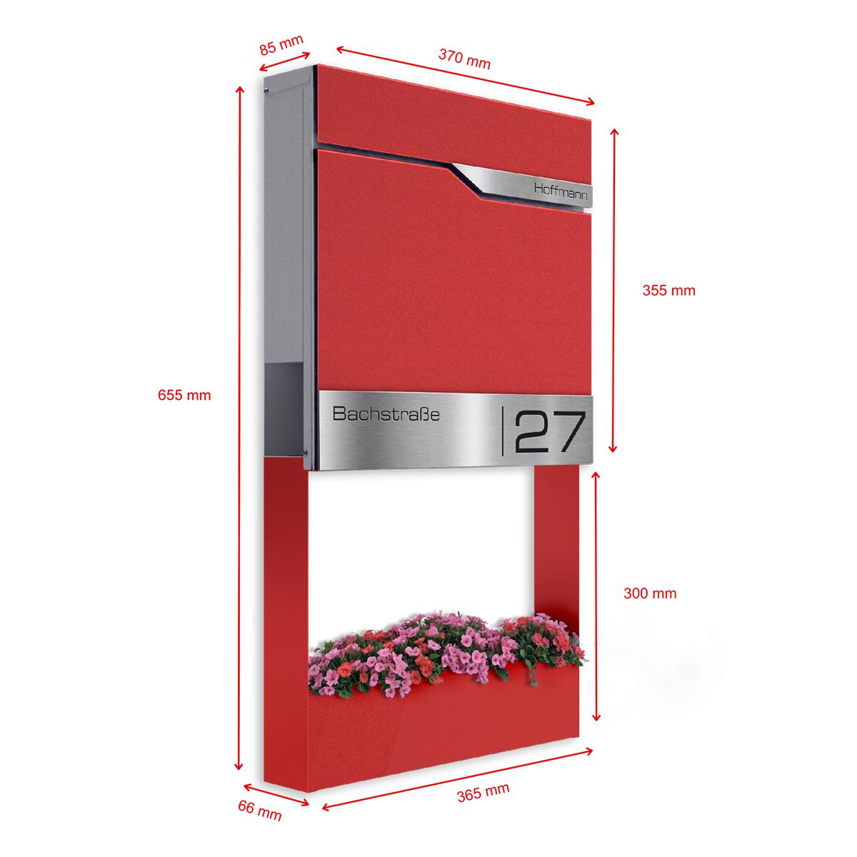 Metzler Briefkasten mit Blumenkasten | personalisiert mit Gravur | Edelstahl-Namensschild | Siebert Frame J