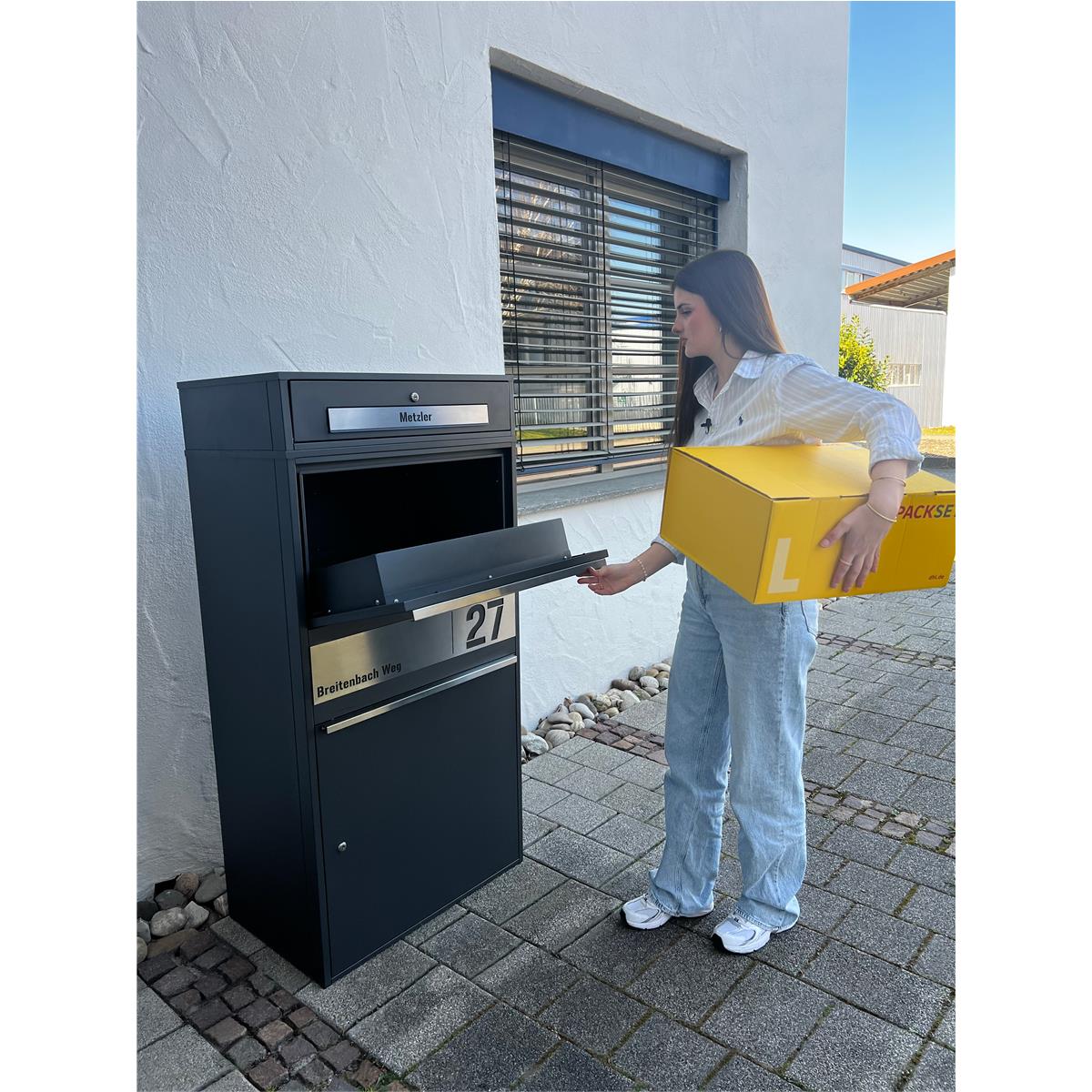 Metzler Paketbox XL mit Briefkasten | Paketkasten rostfrei | personalisiert mit Gravur | Bispo Max 2