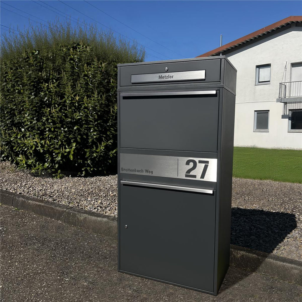 Metzler Paketbox XL mit Briefkasten | Paketkasten rostfrei | personalisiert mit Gravur | Bispo Max 2
