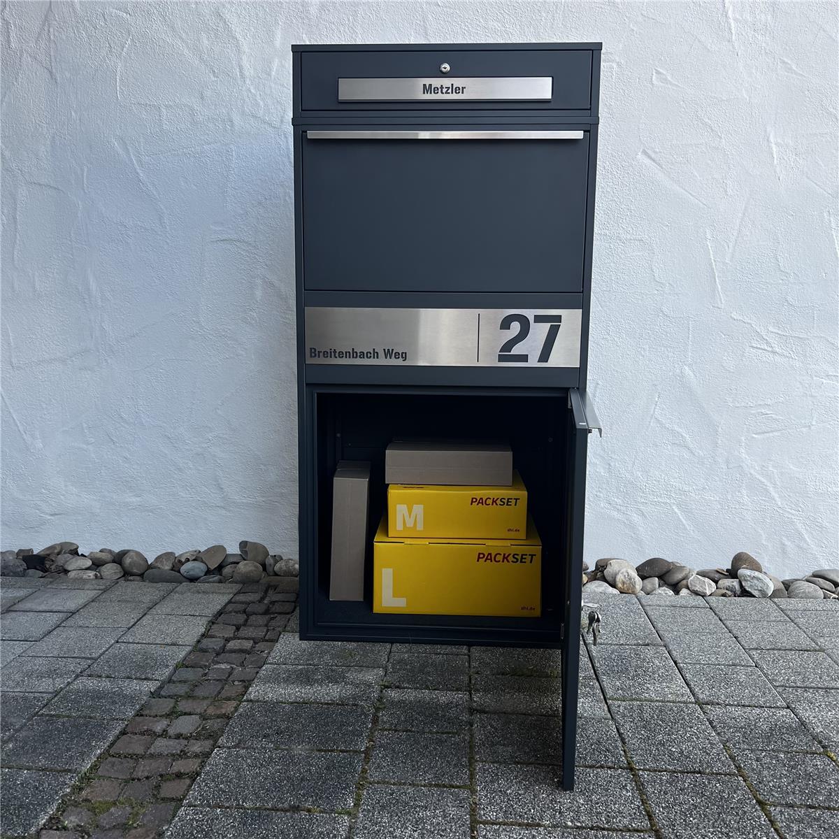 Metzler Paketbox XL mit Briefkasten | Paketkasten rostfrei | personalisiert mit Gravur | Bispo Max 2