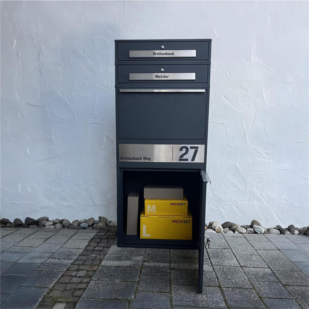 Metzler Paketbox XL mit 2 Briefkästen | Paketkasten rostfrei | personalisiert mit Gravur | Bispo Max 2
