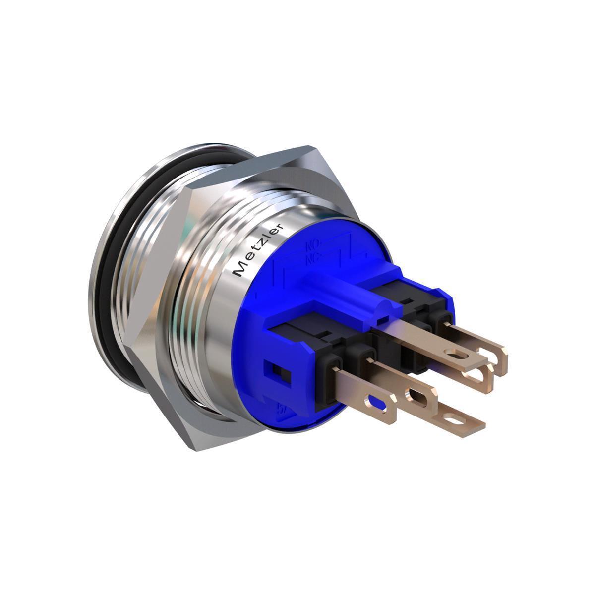 Metzler - Drucktaster 22mm - LED Ringbeleuchtung Weiß - IP67 IK10 - Edelstahl - Hervorstehend - Lötkontakte