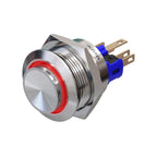 Metzler - Drucktaster 22mm - LED Ringbeleuchtung Rot - IP67 IK10 - Edelstahl - Hervorstehend – Lötkontakte