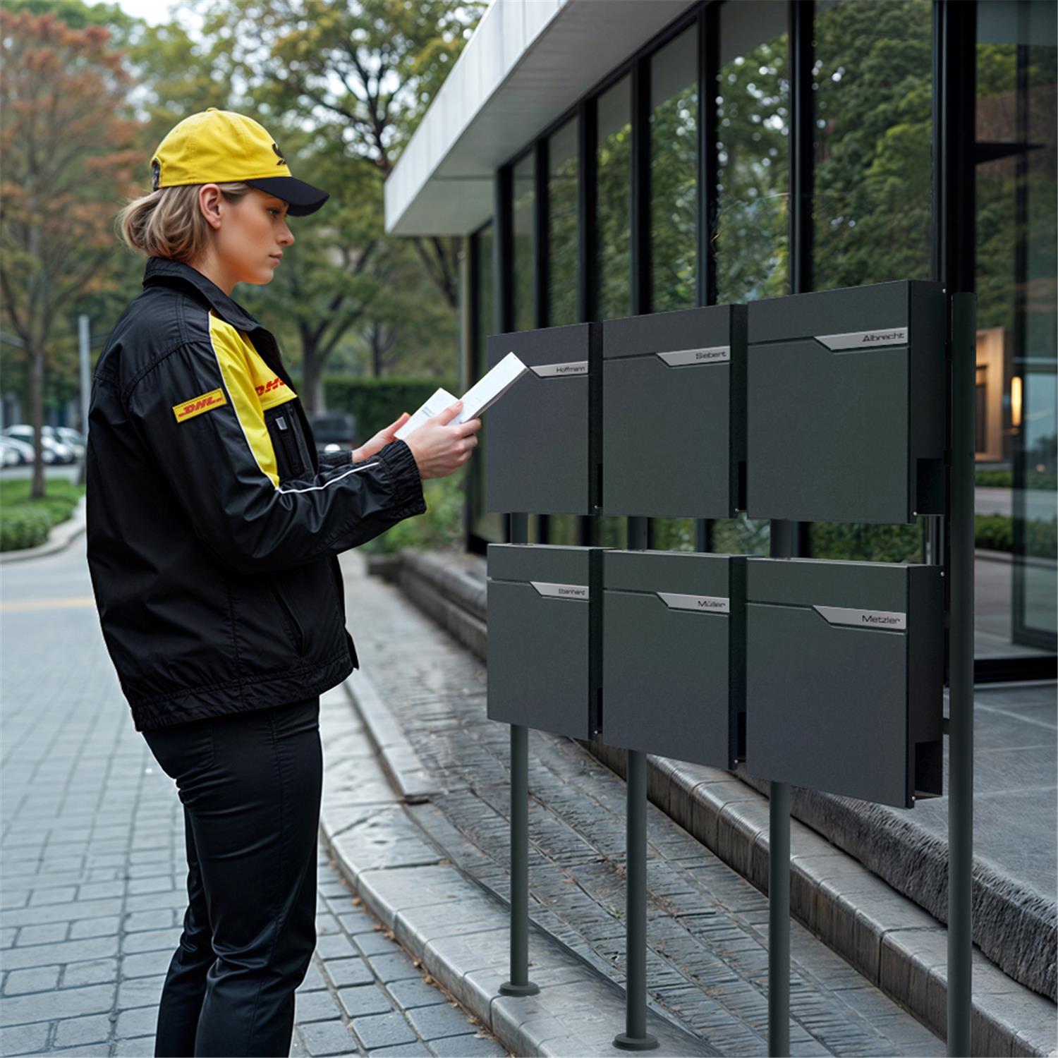 Metzler Standbriefkasten Mehrfamilienhaus in RAL 7016 Anthrazit | 6er | personalisiert mit Gravur