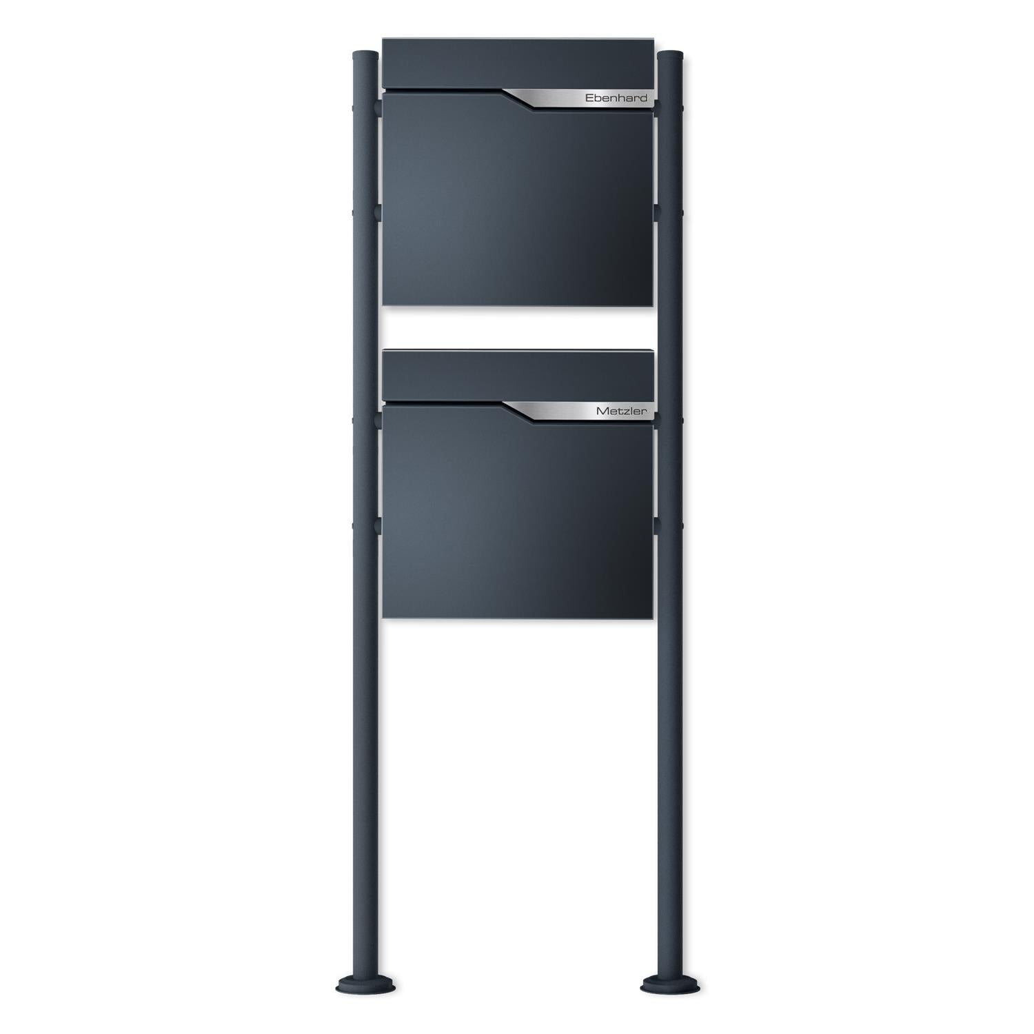 Metzler Standbriefkasten in Anthrazit RAL 7016 | 2er vertikal | personalisiert mit Gravur