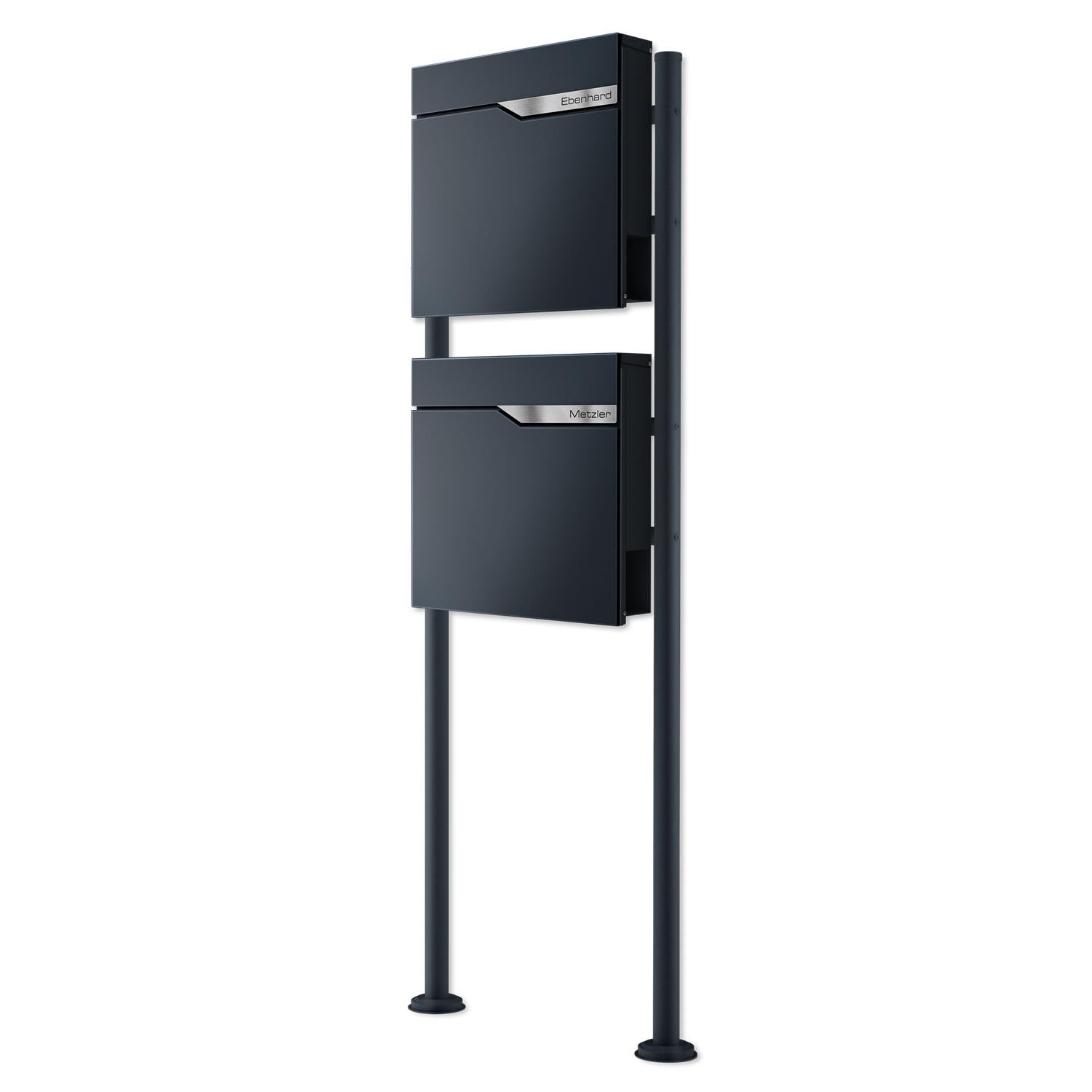 Metzler Standbriefkasten in Anthrazit RAL 7016 | 2er vertikal | personalisiert mit Gravur