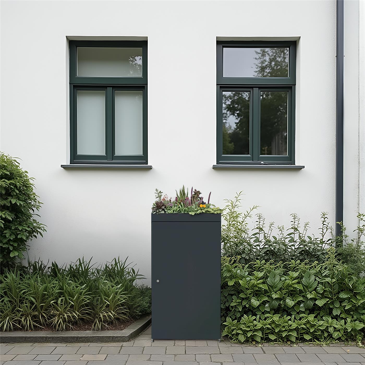 Metzler Mülltonnenbox mit Pflanzdach | 1er | 240l | aus Aluminium | rostfrei & massiv