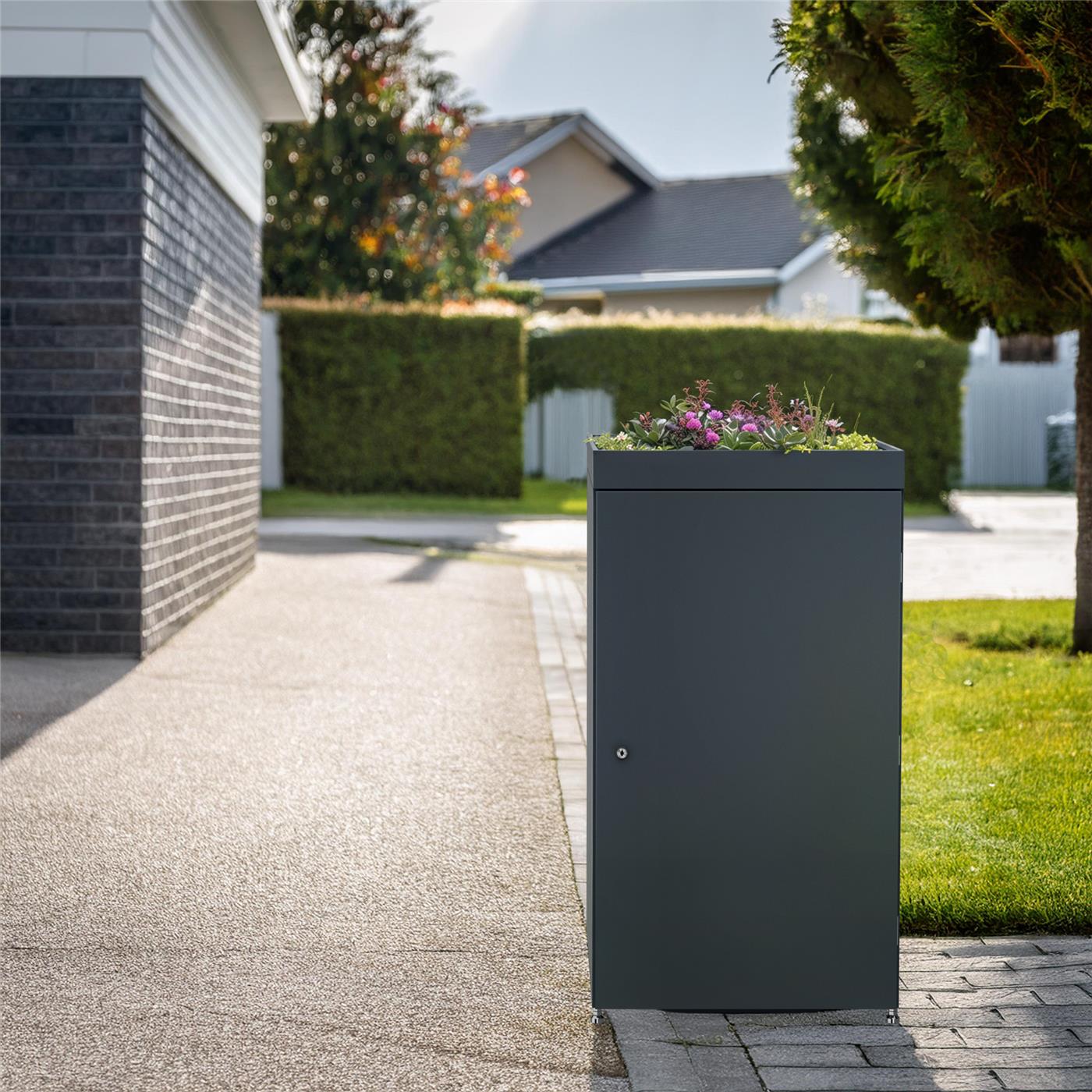 Metzler Mülltonnenbox mit Pflanzdach | 1er | 240l | aus Aluminium | rostfrei & massiv