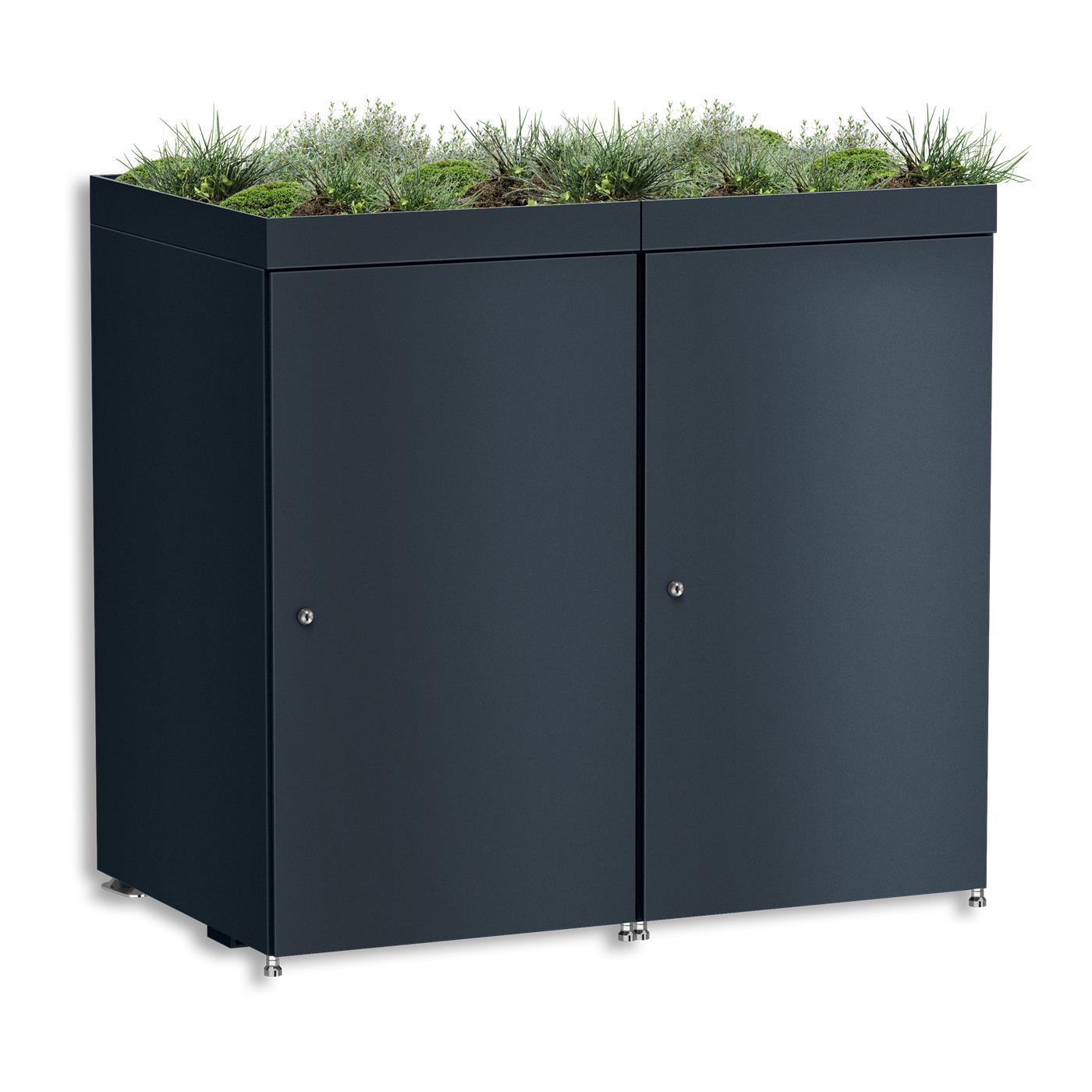 Metzler Mülltonnenbox mit Pflanzdach | 2er | 240l | aus Aluminium | rostfrei & massiv