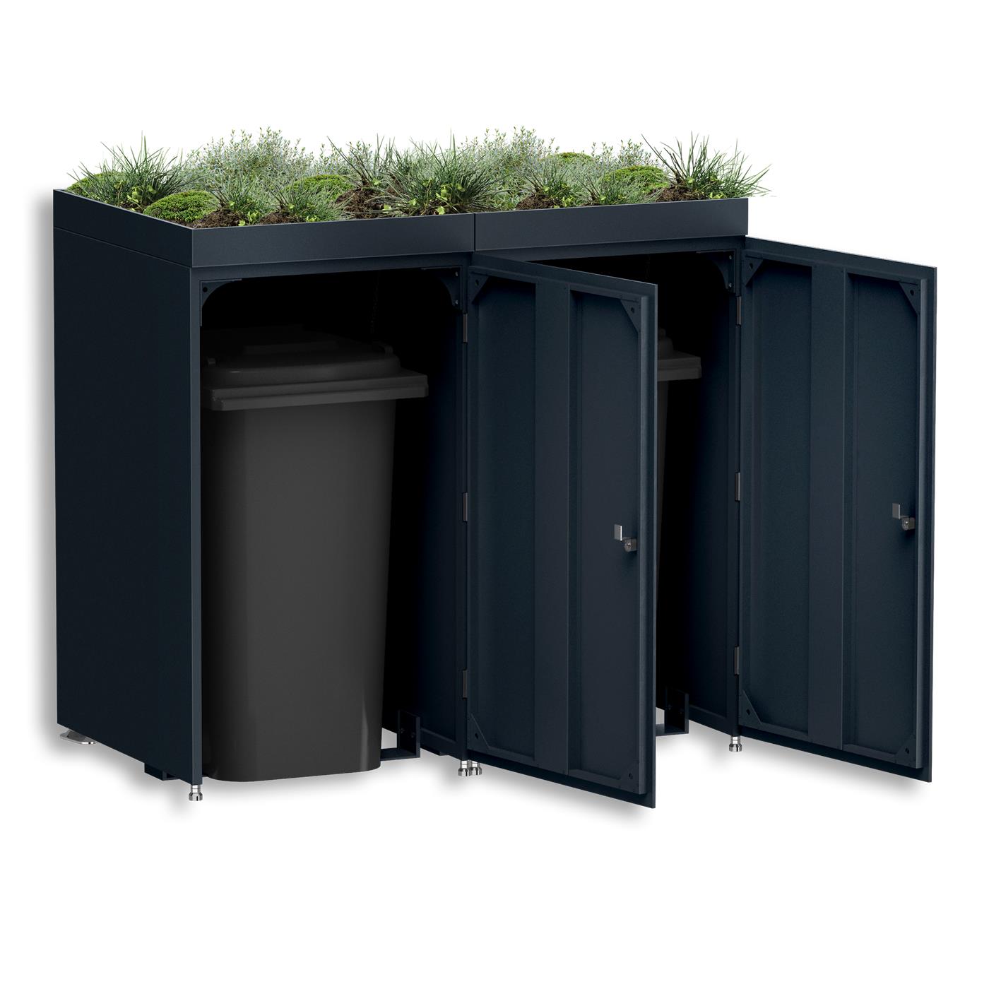 Metzler Mülltonnenbox mit Pflanzdach | 2er | 240l | aus Aluminium | rostfrei & massiv