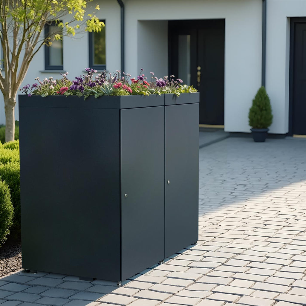 Metzler Mülltonnenbox mit Pflanzdach | 2er | 240l | aus Aluminium | rostfrei & massiv