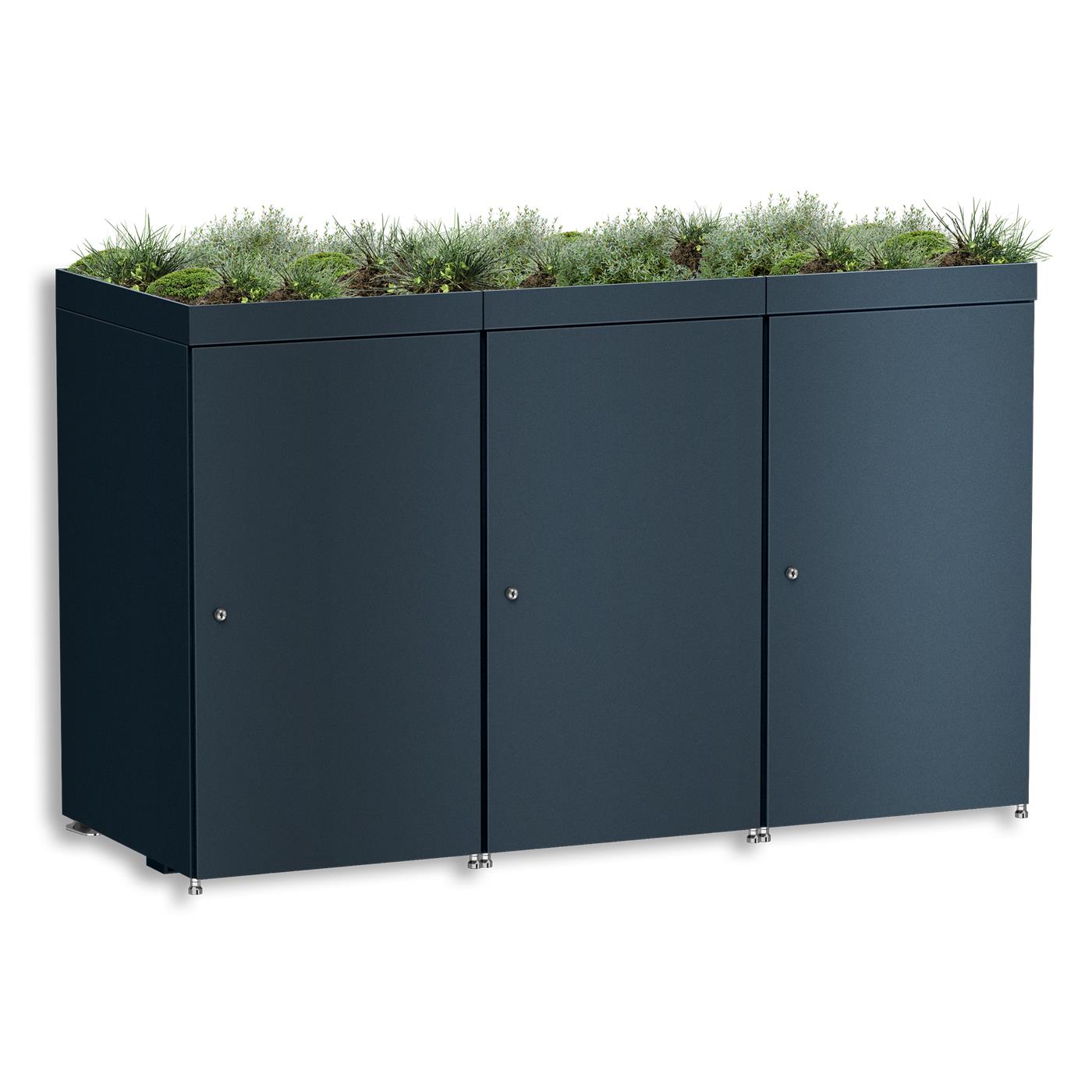 Metzler Mülltonnenbox mit Pflanzdach | 3er | 240l | aus Aluminium | rostfrei & massiv