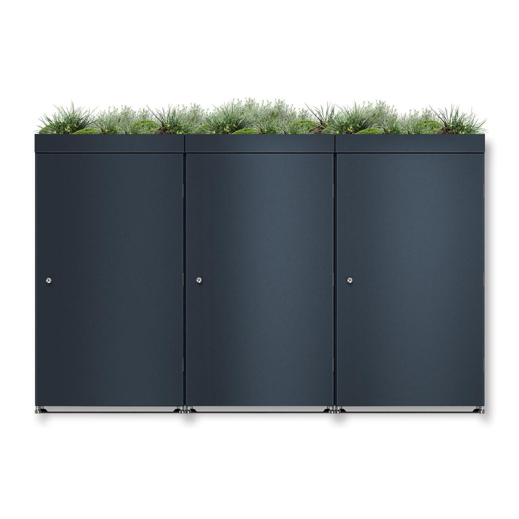 Metzler Mülltonnenbox mit Pflanzdach | 3er | 240l | aus Aluminium | rostfrei & massiv