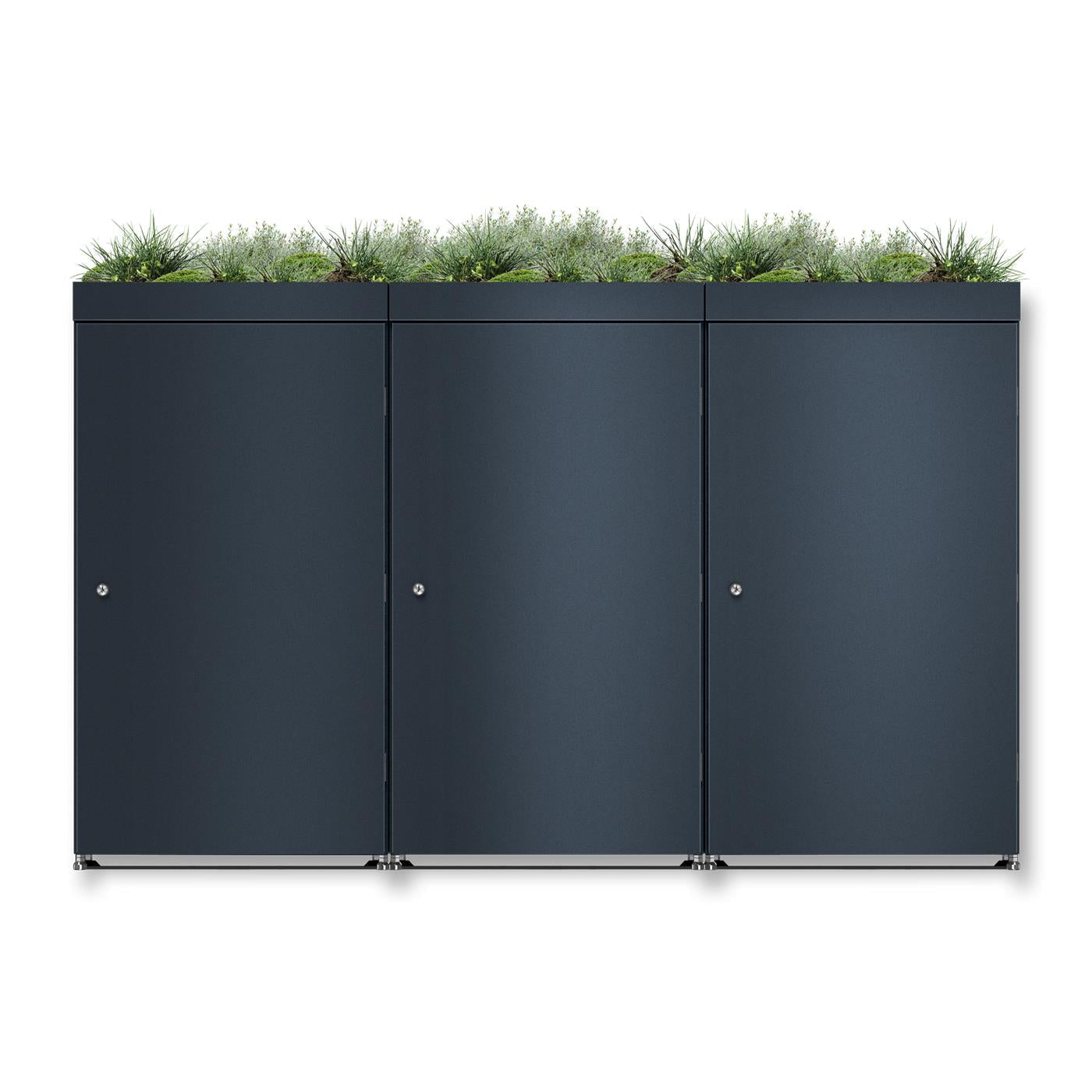 Metzler Mülltonnenbox mit Pflanzdach | 3er | 240l | aus Aluminium | rostfrei & massiv