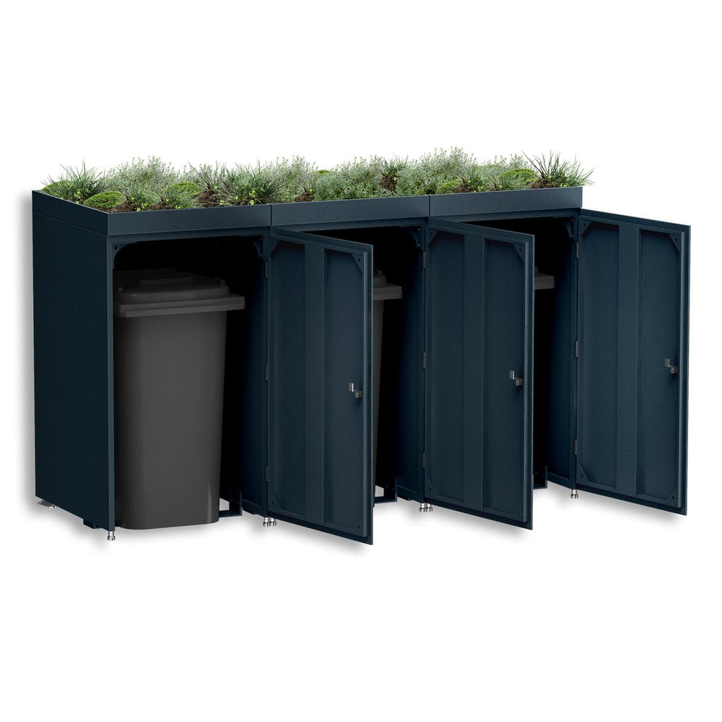 Metzler Mülltonnenbox mit Pflanzdach | 3er | 240l | aus Aluminium | rostfrei & massiv