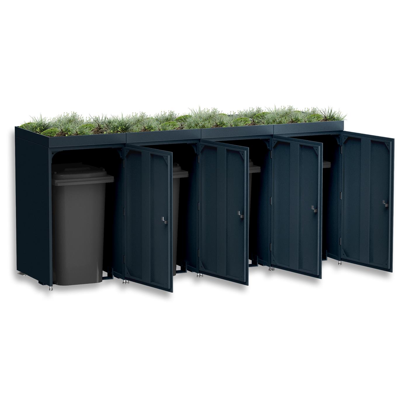 Metzler Mülltonnenbox mit Pflanzdach | 4er | 240l | aus Aluminium | rostfrei & massiv
