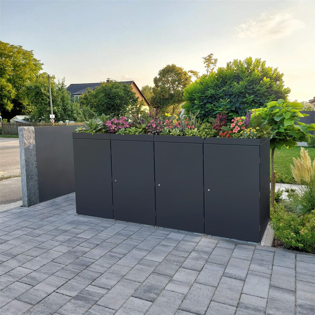 Metzler Mülltonnenbox mit Pflanzdach | 4er | 240l | aus Aluminium | rostfrei & massiv