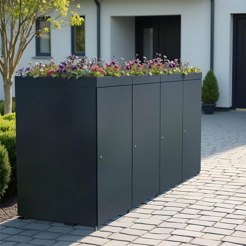 Metzler Mülltonnenbox mit Pflanzdach | 4er | 240l | aus Aluminium | rostfrei & massiv
