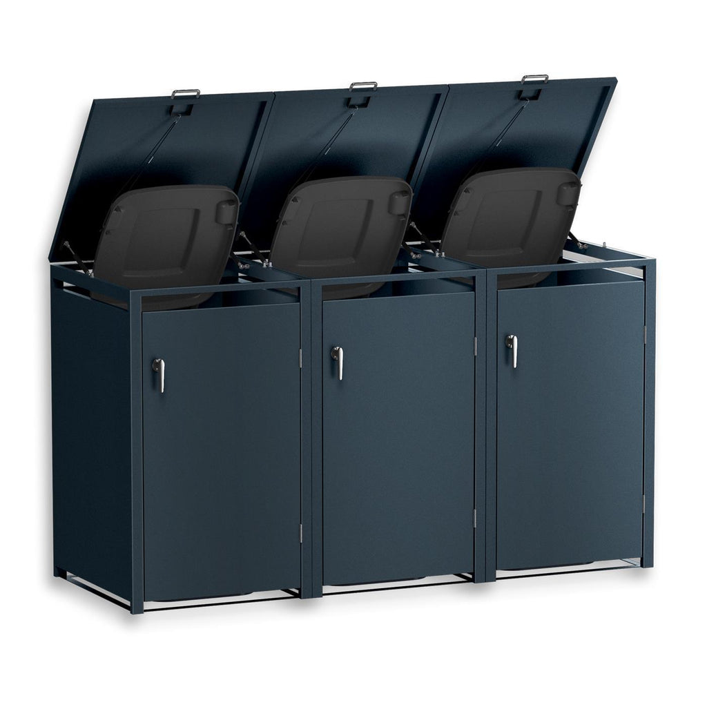 Metzler Mülltonnenbox | 3er | 240l | aus Stahl | rostfrei & massiv | Türgriff mit Schloss