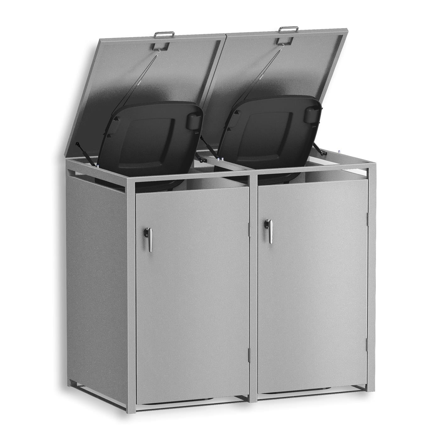 Metzler Mülltonnenbox | 2er | 240l | aus Stahl | rostfrei & massiv | Türgriff mit Schloss
