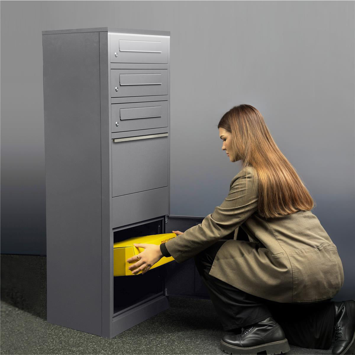 Metzler Paketbox mit 3 Briefkästen | LED | dreifacher Briefeinwurf | Bispo