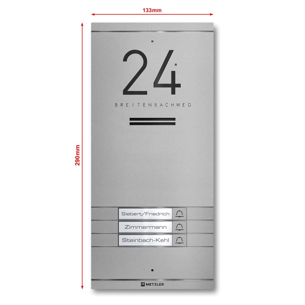 Metzler ADM10 Audio-Türsprechanlage | 3 Klingeltaster | Mit austauschbarem Namensschild | Kai